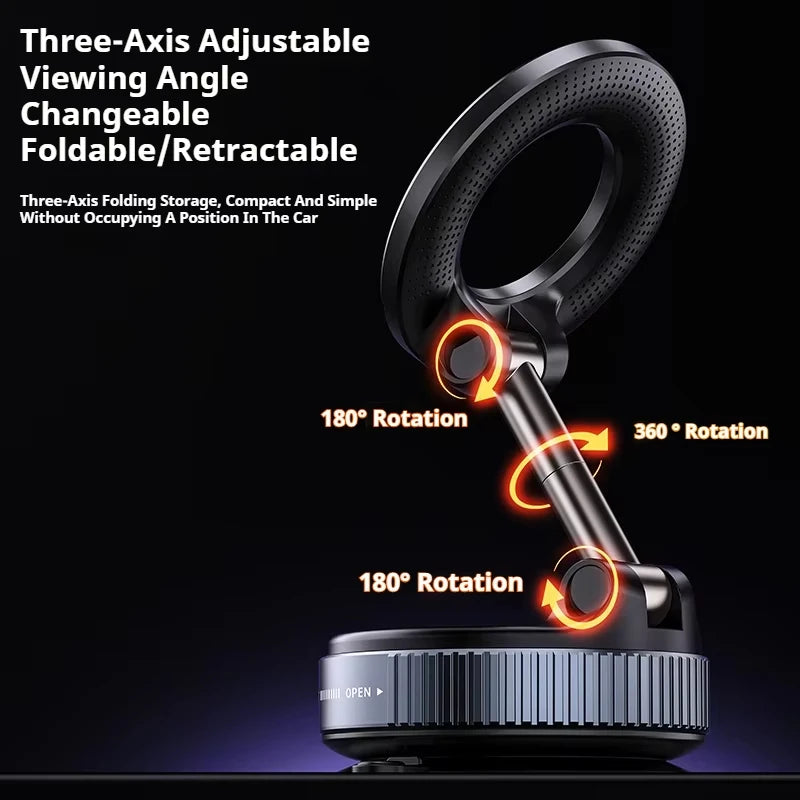 Ultimate 360° Rotatable and Foldable MagSafe Car Phone Holder with Suction Cup Vacuum Technology